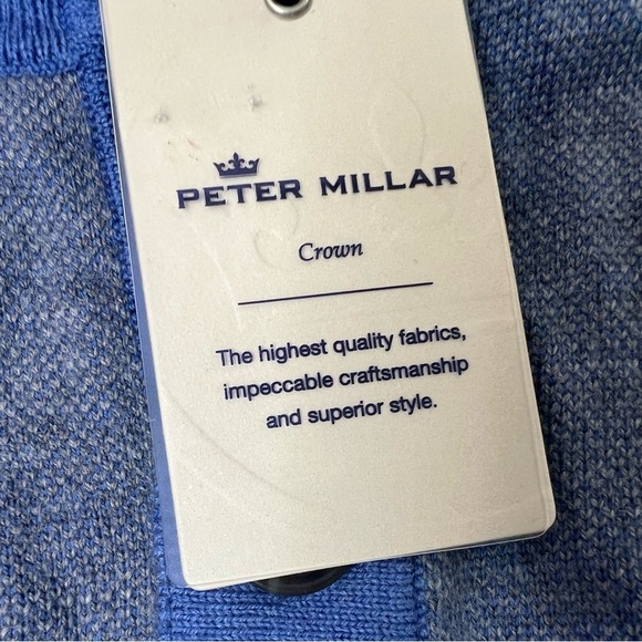Peter Millar 1/4 Button Pullover Sweater Men 100% Wool Blue Medium NEW 615 - Picture 2 of 4